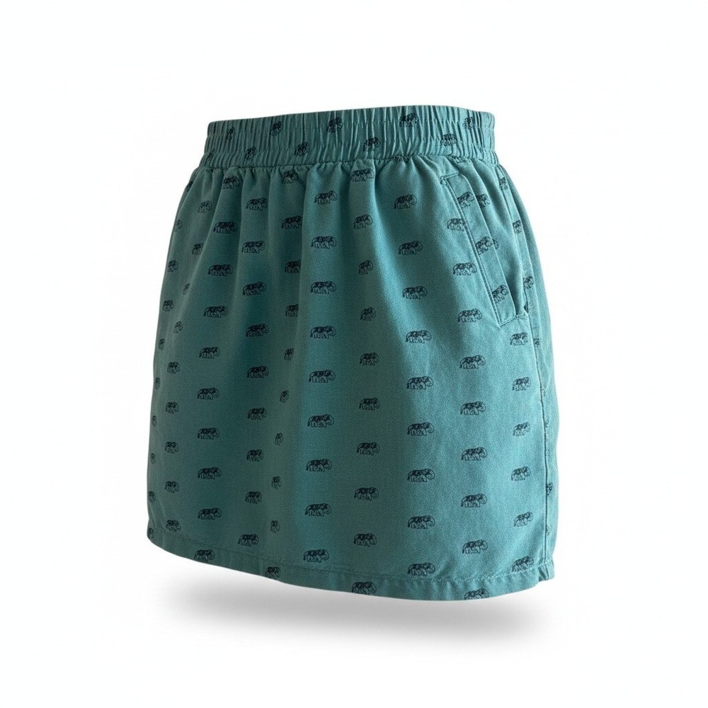LOFT Outlet Teal Elephant Print Elastic Waist Linen Blend Skirt Size S